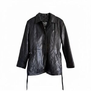 Corvette C5 Black Leather Jacket Womens Large Reed Thinsulate Belted‎ Car Coat